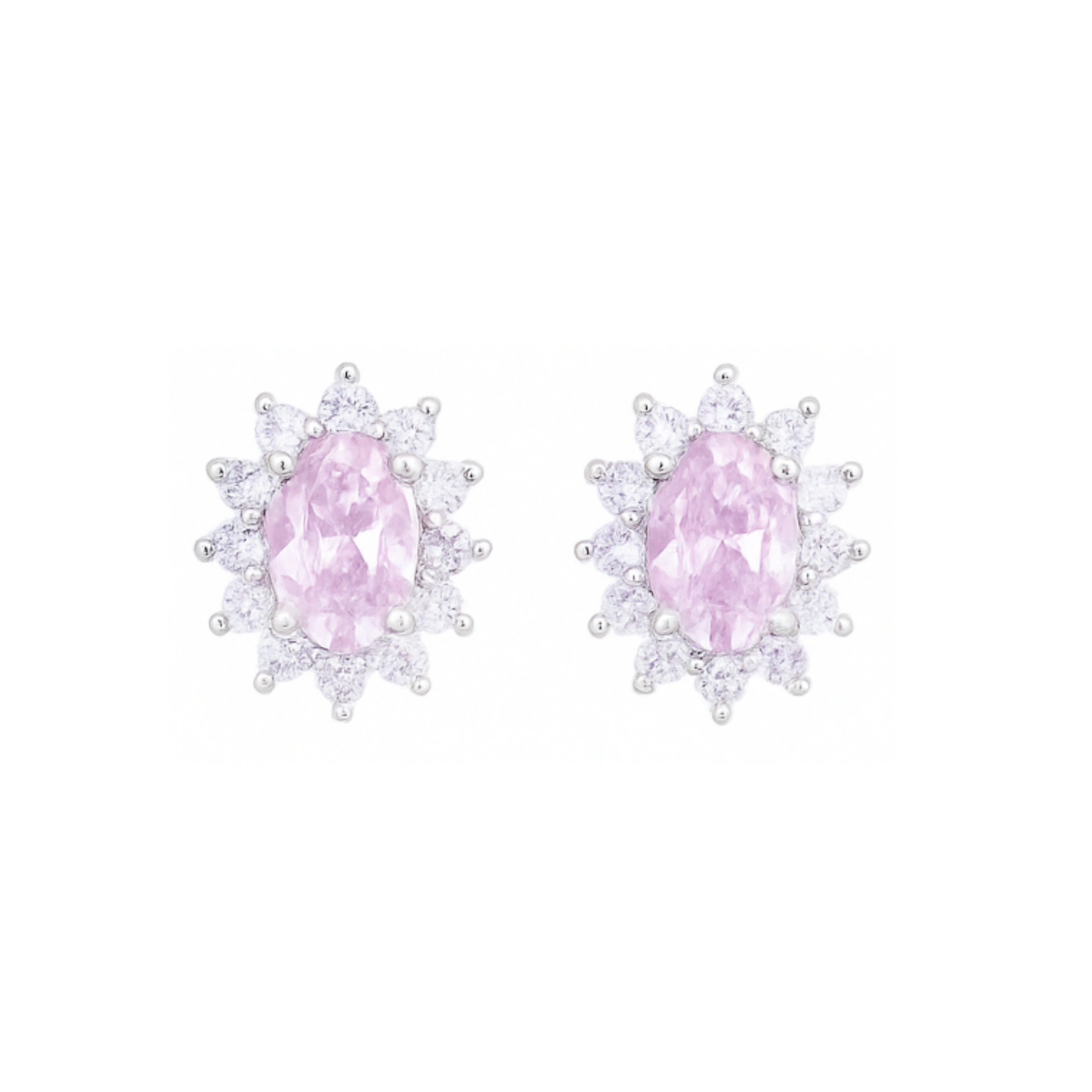 Sterling Silver Pink Oval CZ Cluster Stud Earrings
