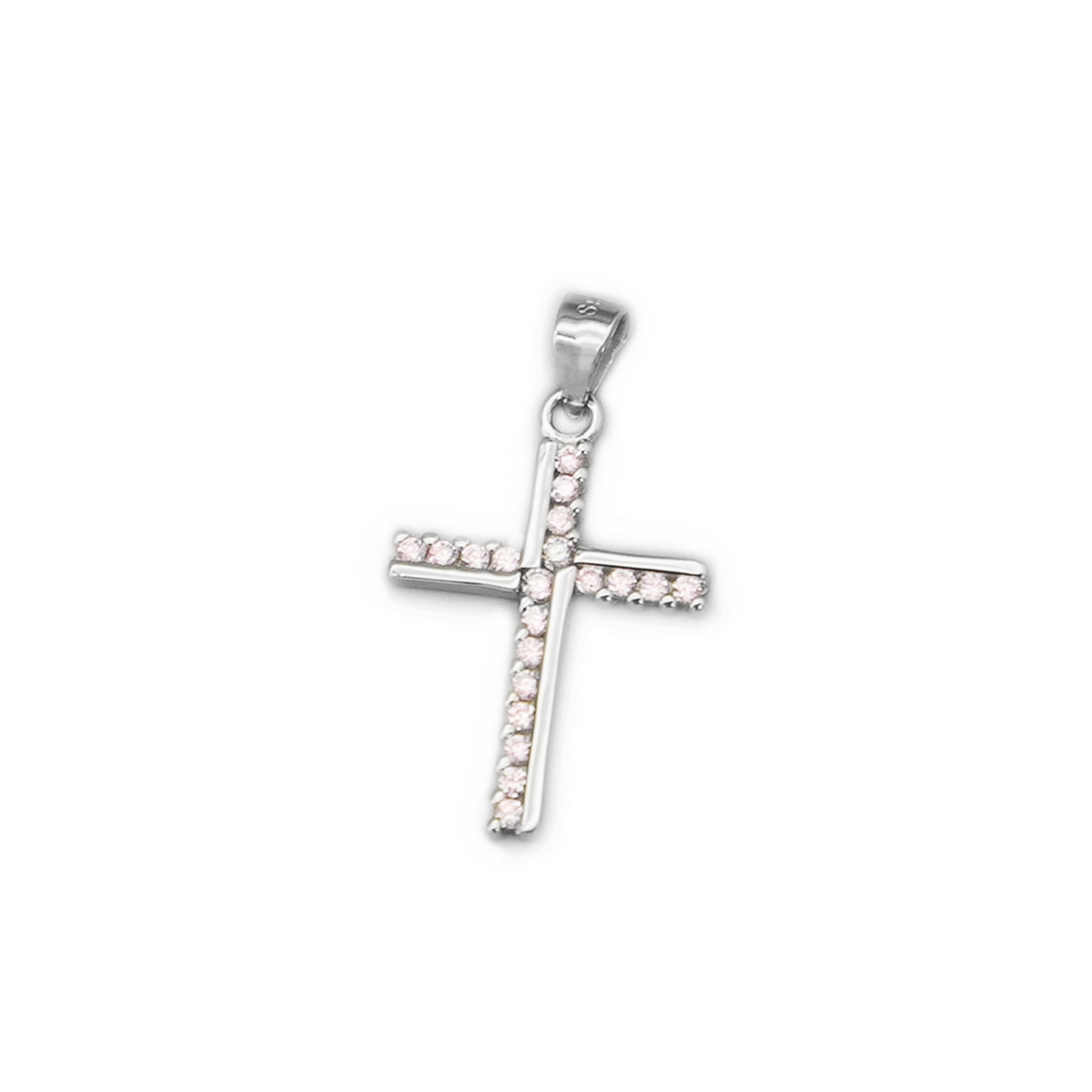 Sterling Silver Half Eternity CZ Paved Christian Cross Pendant Necklace Choice of Colours - sugarkittenlondon
