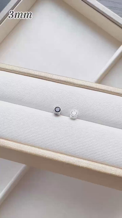 925 Sterling Silver CZ Stud Earrings with Round Bezel Setting in Clear or Black