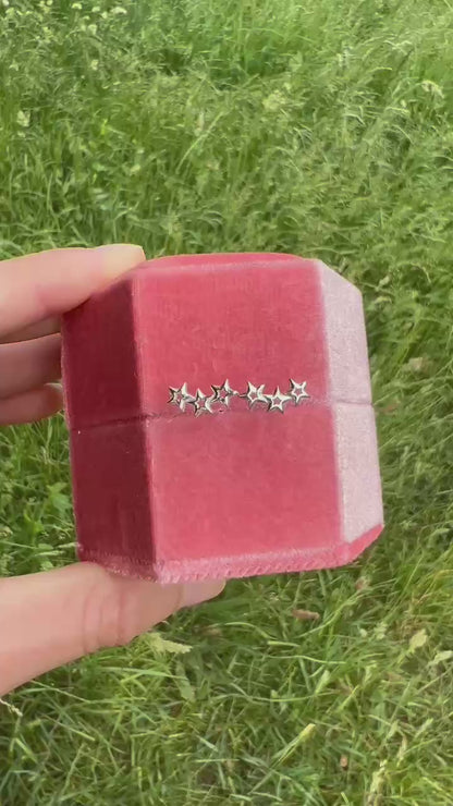 Sterling Silver Triple Hollow Lucky Stars Trinity Line Girls Stud Earrings Boxed