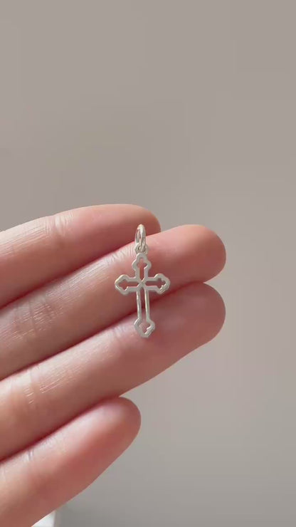 Sterling Silver Hollow Cross Pendant Charm for Necklace Bracelet Earrings