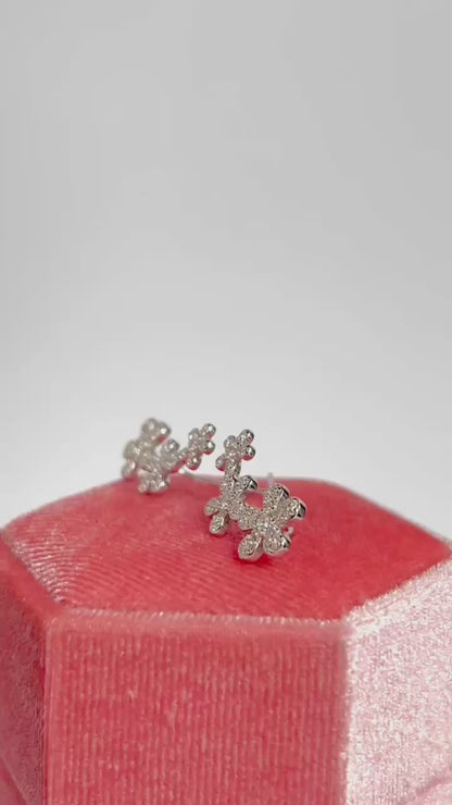 925 Sterling Silver Cuff Climber Earrings with Paved CZ Flowers