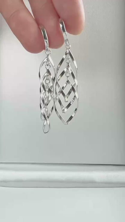 925 Sterling Silver Triple-Layer Dangly Overlapping Teardrop Hoop Earrings