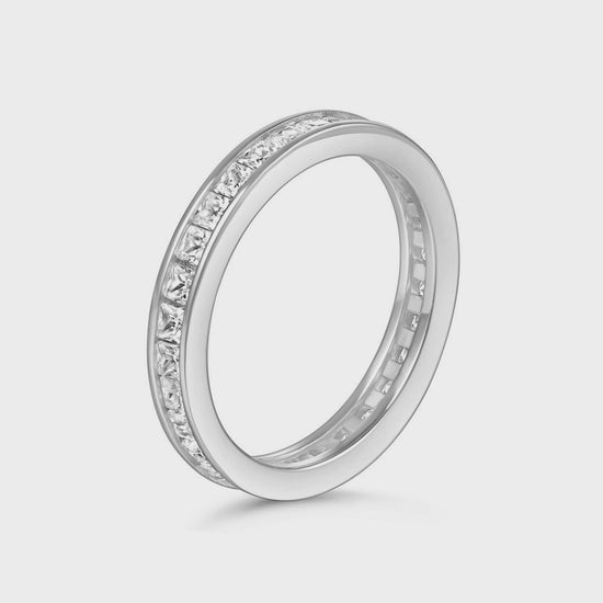 SKL Sterling Silver Full Eternity 2.1mm Channel Set Princess Cut CZ Wedding Ring