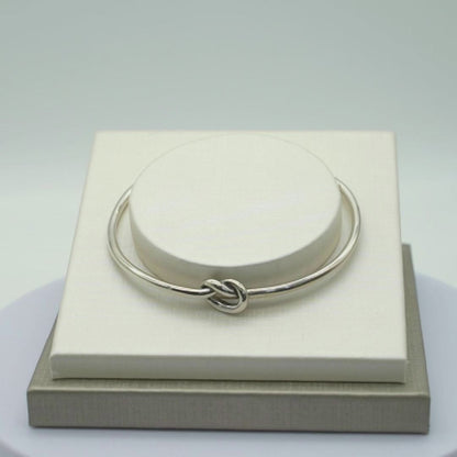 Sterling Silver Twisted Knot Heart Cuff Bangle Full Traditional UK Hallmark