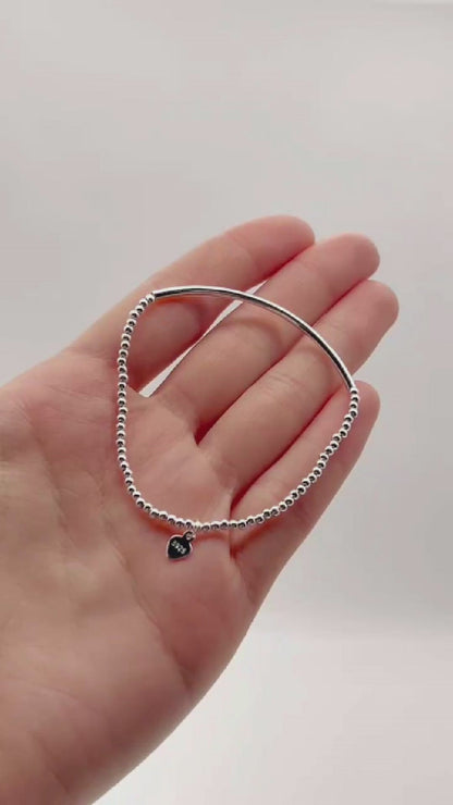 Sterling Silver Thin Elastic Stretch Bead Ball Noodle Tube Bracelet 16cm 6.3'' - Small Wrist