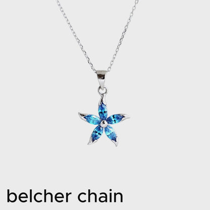 925 Sterling Silver Flower Pendant with Light Blue Sapphire CZ