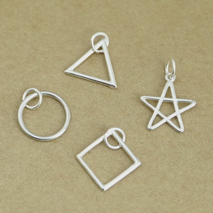 Sterling Silver Hollow Square Triangle Circle Star Necklace Earring Charm Pendant