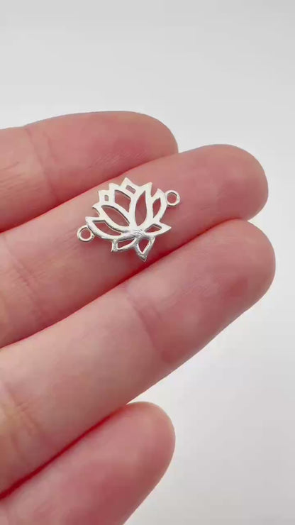 Sterling Silver Lotus Flower Yoga Zen Namaste Charm Connector Pendant