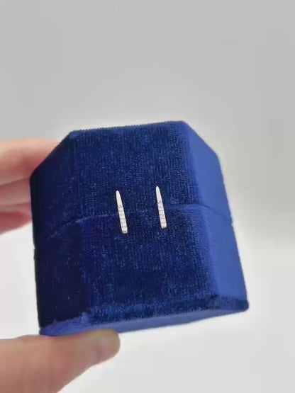 Sterling Silver Simple Paved CZ Pin Line Pointy Bar Stud Earrings