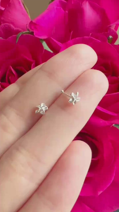 Sterling Silver Lily Flower Beaded Nose & Ear Studs Pairs