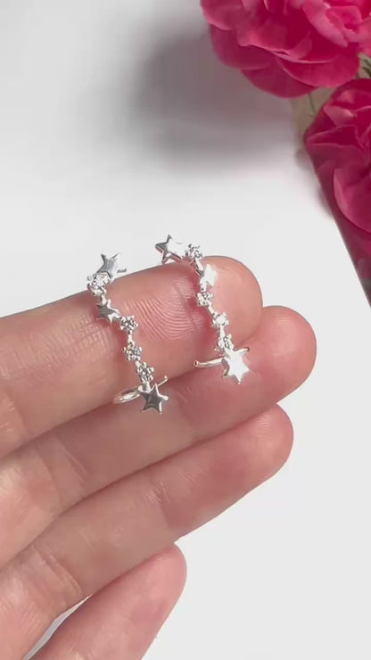 Sterling Silver CZ Celestial Stars Ear Pin Crawler Climber Earrings