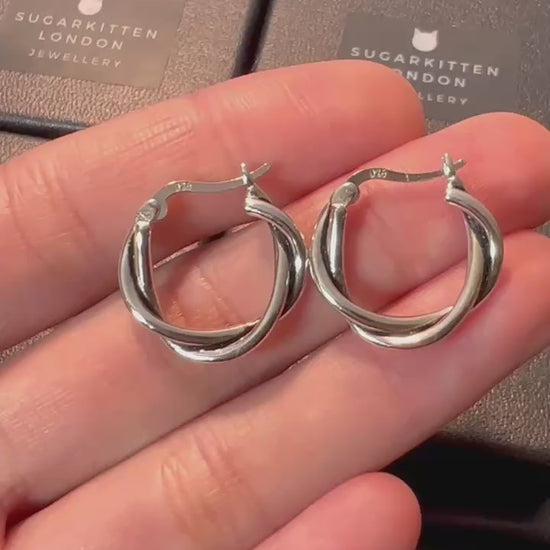 sugarkittenlondon Sterling Silver Oxidized Solid 19mm Sleeper Twist Knot Creole Hoop Earrings