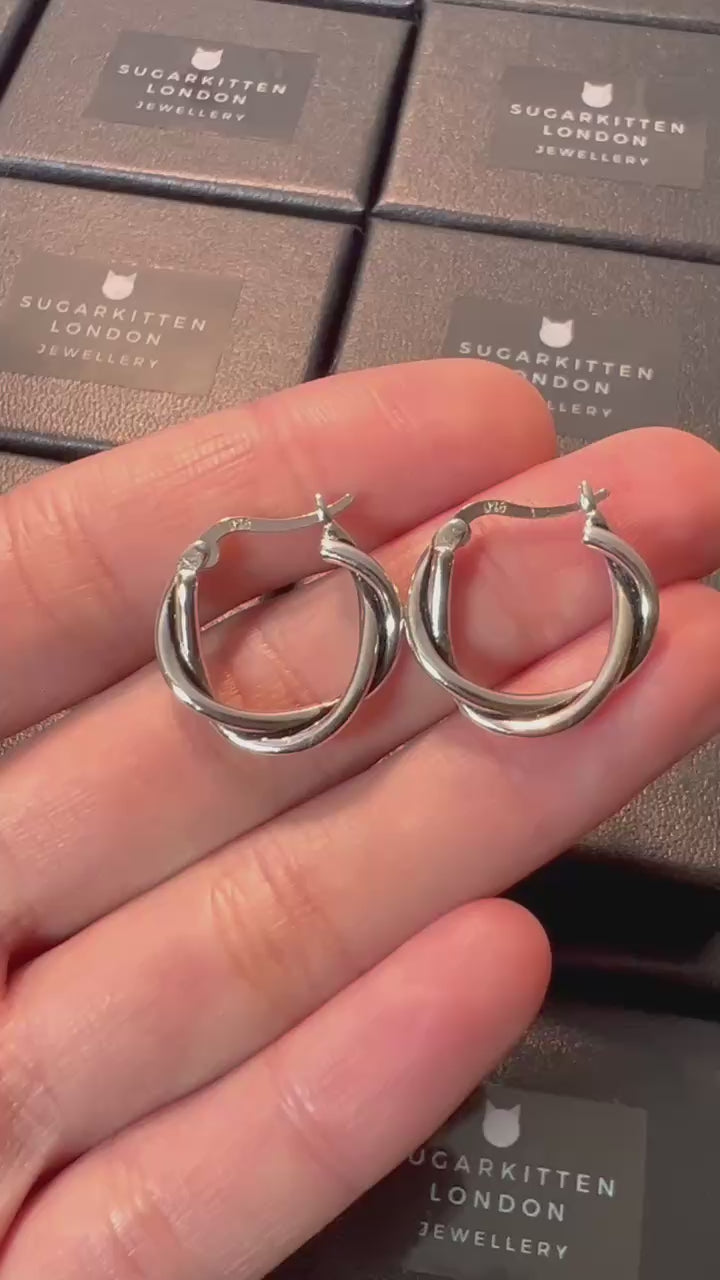 sugarkittenlondon Sterling Silver Oxidized Solid 19mm Sleeper Twist Knot Creole Hoop Earrings