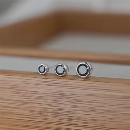 925 Sterling Silver CZ Stud Earrings with Round Bezel Setting in Clear or Black