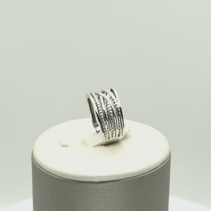 Sterling Silver Entwine Rope Crossover Open End Ring Unisex N - P