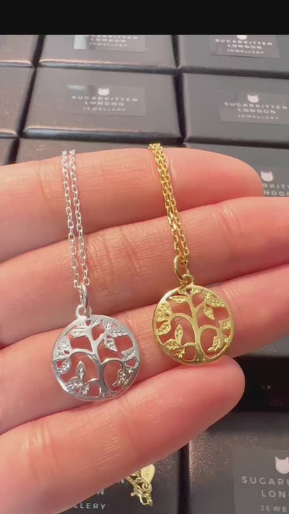 925 Sterling Silver Tree of Life Family Tree Pendant Necklace in 18K gold plated