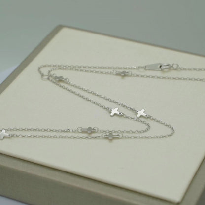 Sterling Silver Multi Cross Necklace with Rhodium Plating