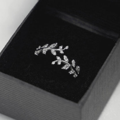 Sterling Silver Sparkling Crystal Cz Leaf Feather Bridal Wrap Ring 3 Tones Rhodium / Rose Gold / 18K Gold