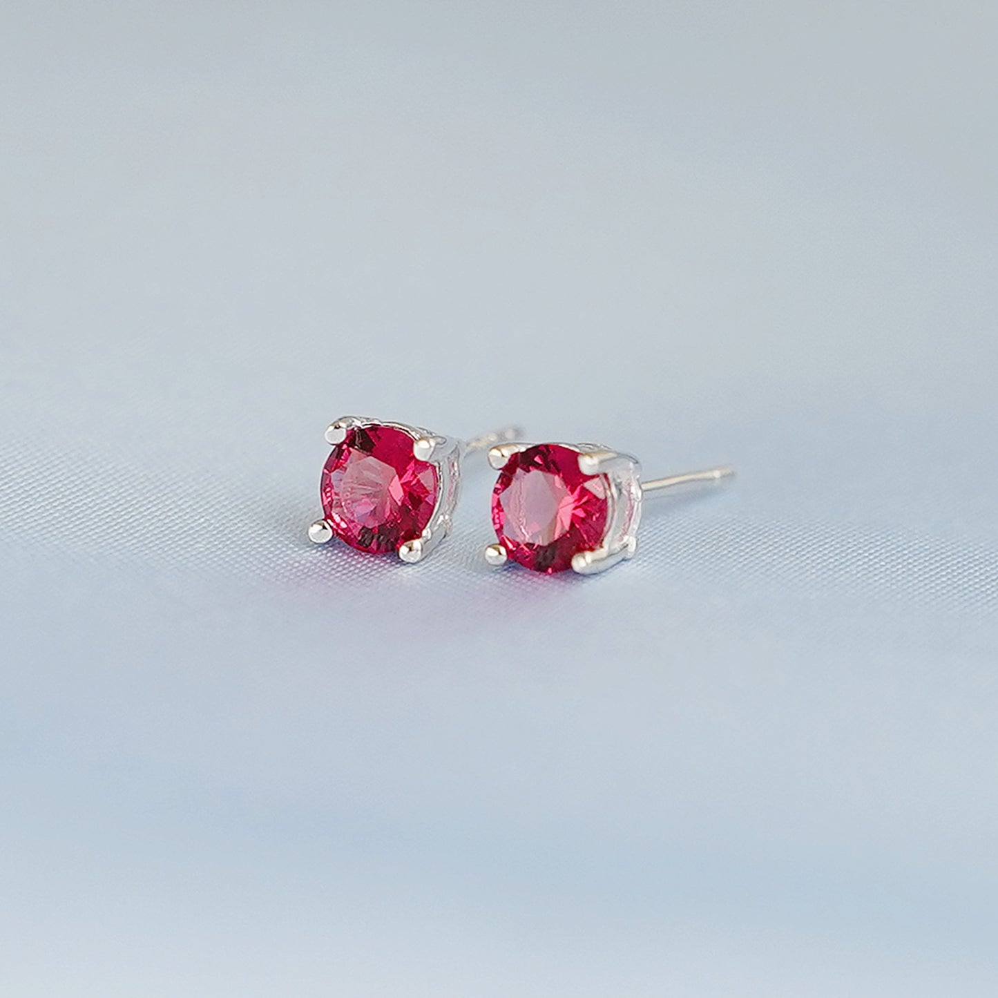 Sterling Silver 4 Claw Round 5mm CZ Ruby Sapphire Red Blue Stud Earrings