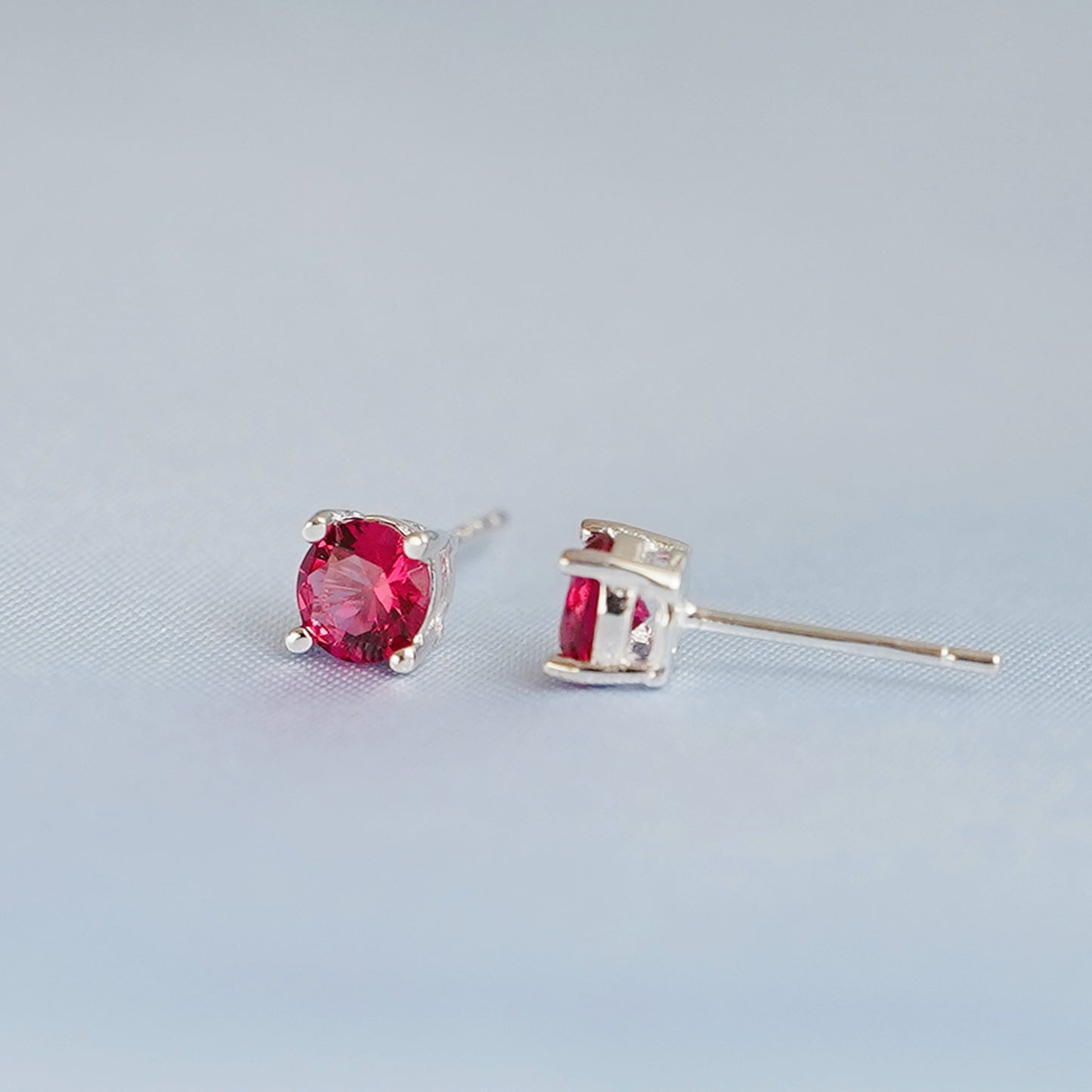 Sterling Silver 4 Claw Round 5mm CZ Ruby Sapphire Red Blue Stud Earrings