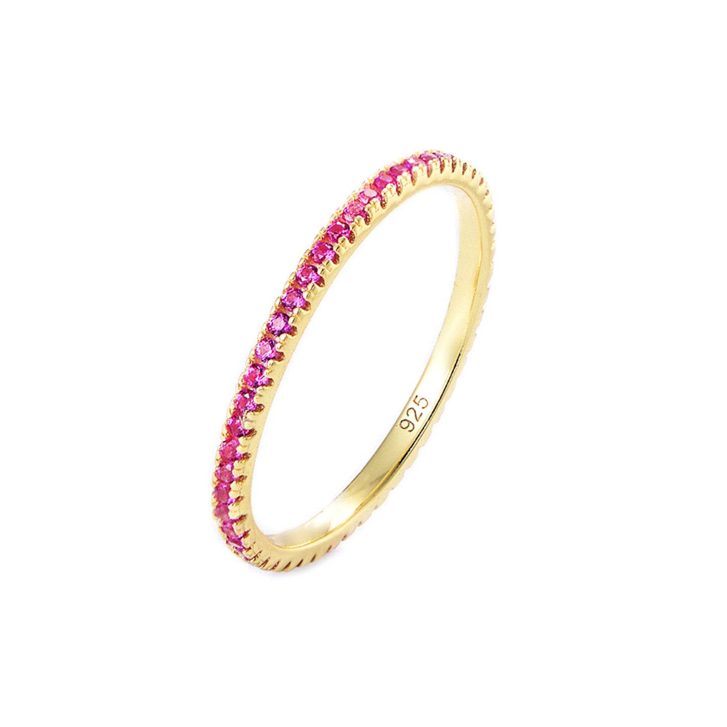 14K Gold on Sterling Silver Full Eternity 1mm White Magenta Navy CZ Ring - sugarkittenlondon