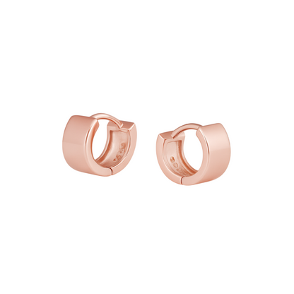 Rose gold huggie hoop earrings, pair with smooth rounded hoops