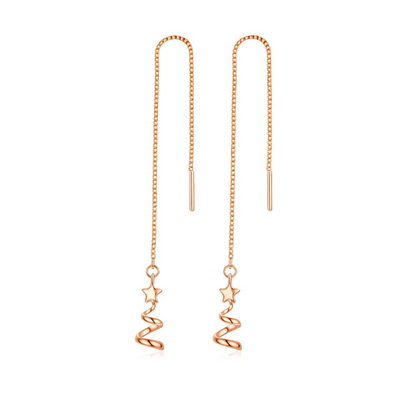 Sterling Silver Star Ribbon Christmas Tree Pull Through Threader Earrings