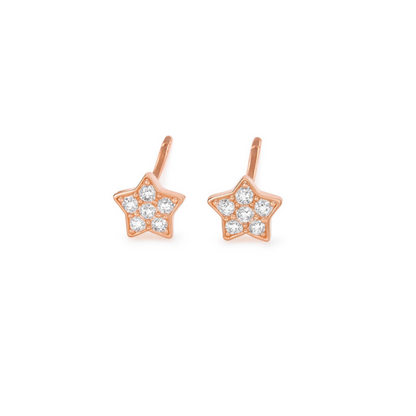Sterling Silver Paved CZ Star Stud Earrings Rhodium Gold Rose Gold Tones 4 - 7mm