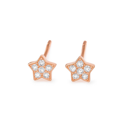 Sterling Silver Paved CZ Star Stud Earrings Rhodium Gold Rose Gold Tones 4 - 7mm
