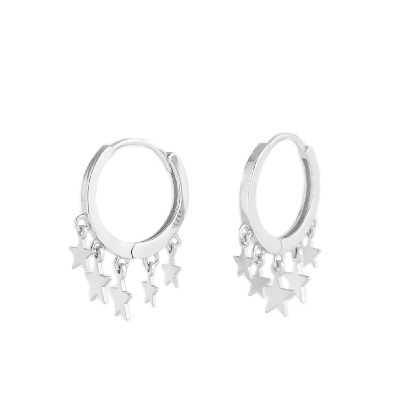 Sterling Silver Hinged Hoop Star Earrings with Charm Drops