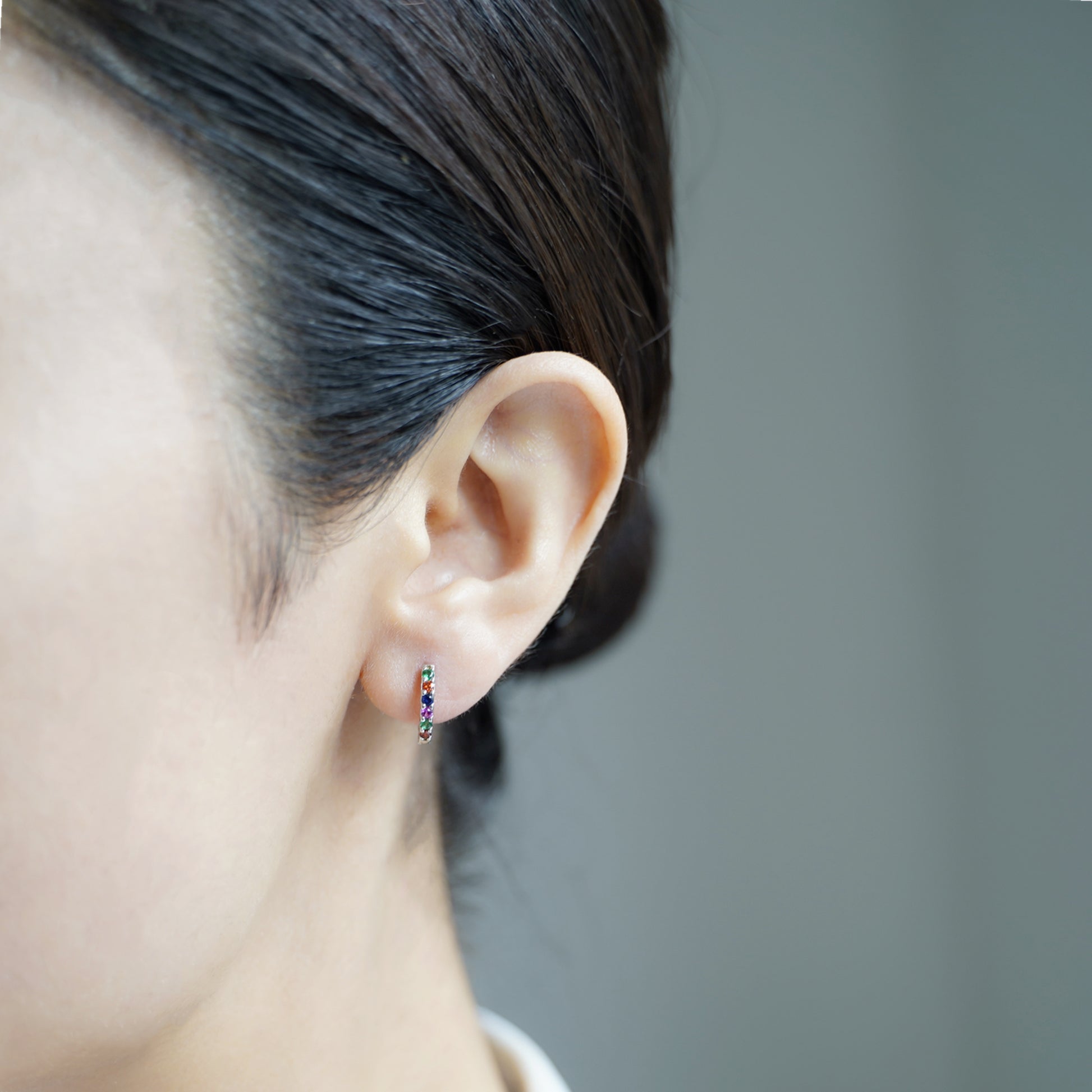 Sterling Silver Rainbow Cubic Zirconia Huggie Hoop Cuff Earrings 3 Tones - sugarkittenlondon