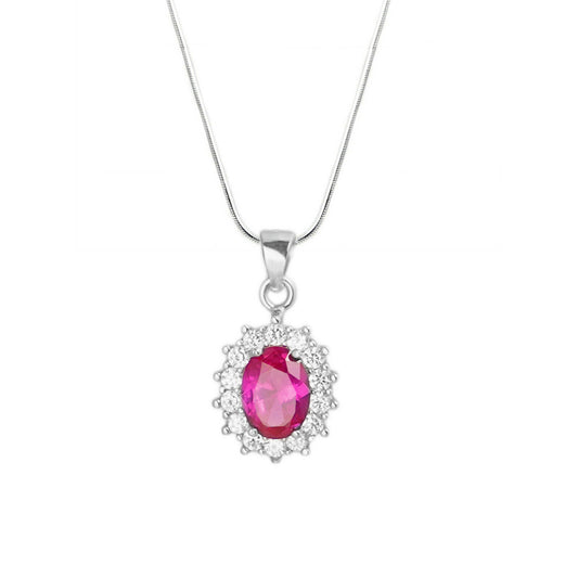 Sterling Silver Red Pink Corundum Cluster Necklace with 3 Chains