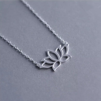 Sterling Silver Lotus Flower Charm Pendant Necklace