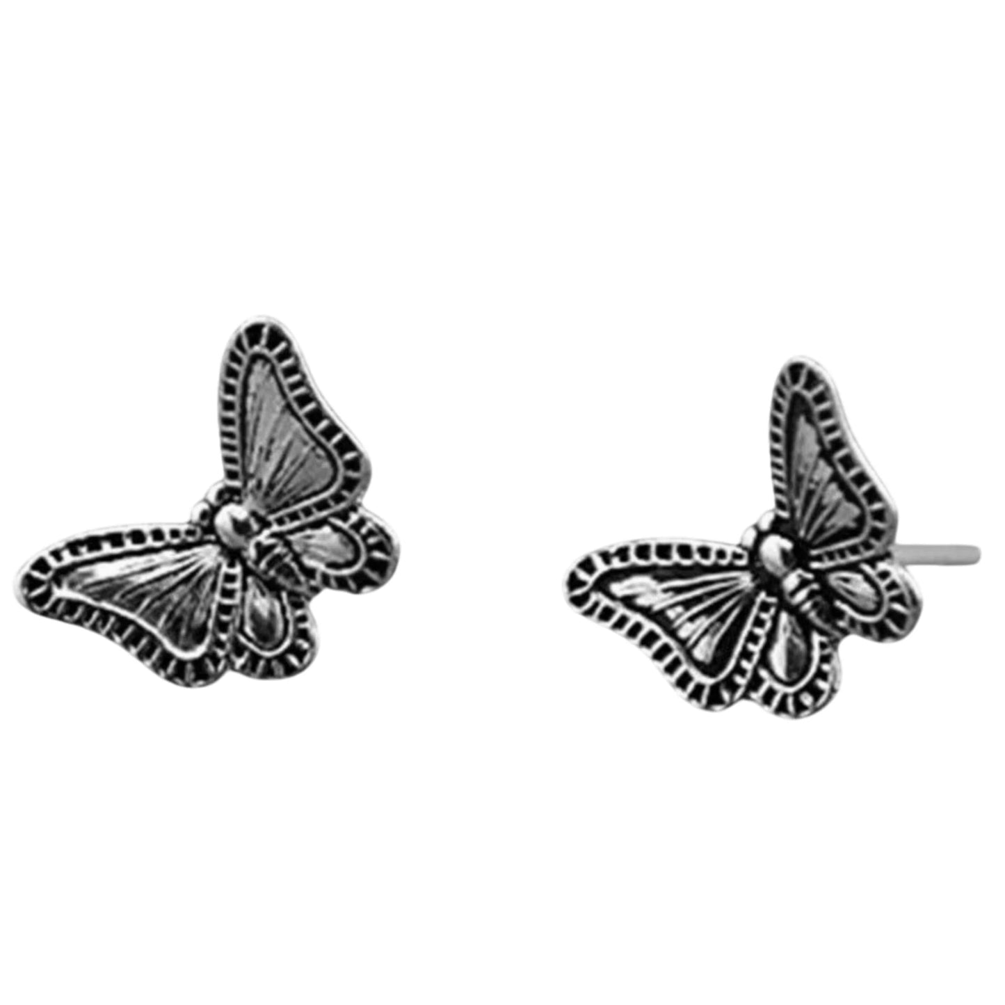 Sterling Silver Oxidised Butterfly Stud Earrings