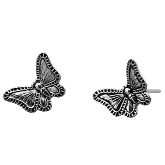 Sterling Silver Oxidised Butterfly Stud Earrings