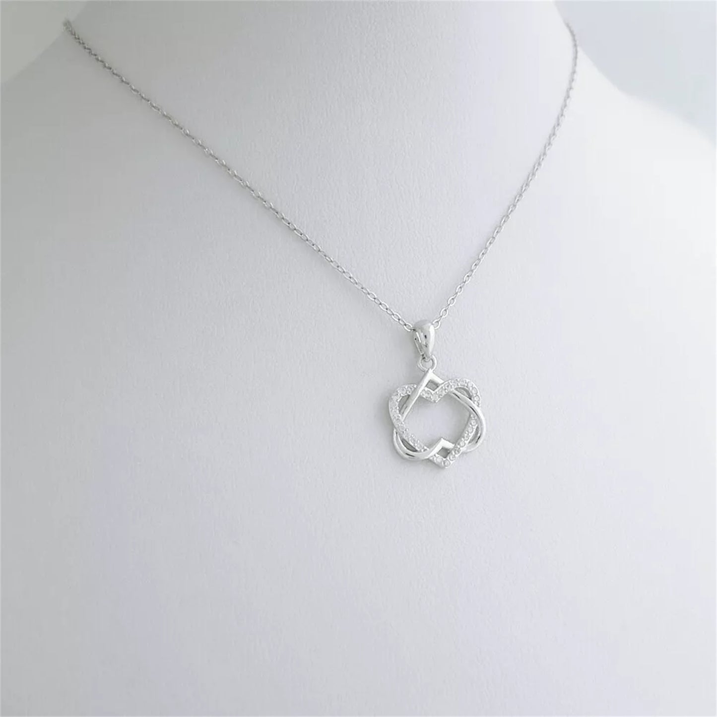 Sterling Silver Double Floating Twisted Knot Love Heart Necklace