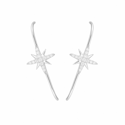 Sterling Silver North Pole Star Pave CZ Suspender Bar Cuff Stud Earrings 2 Tones