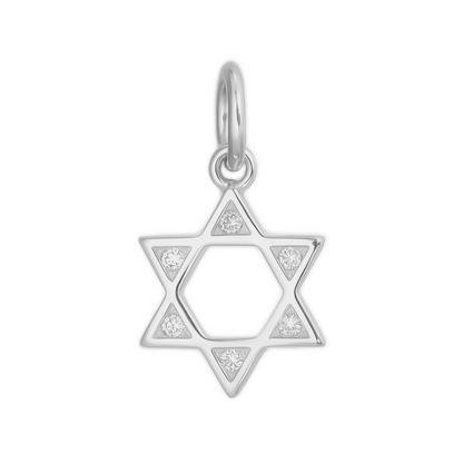 Sterling Silver CZ Hollow Six Pointed Star Hex Star of David Pendant Necklace