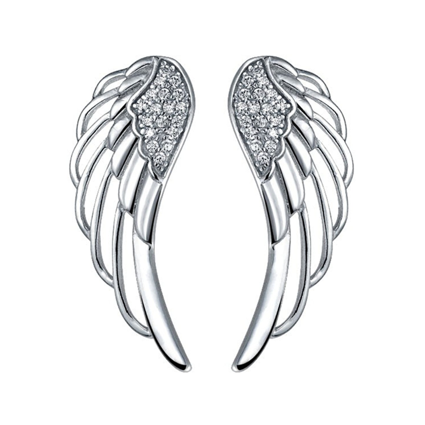 Rhodium on Sterling Silver Crystal Angel Wing Feather Cuff Crawler Climber Earrings