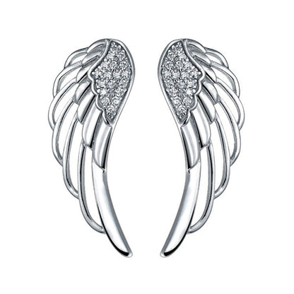 Rhodium on Sterling Silver Crystal Angel Wing Feather Cuff Crawler Climber Earrings