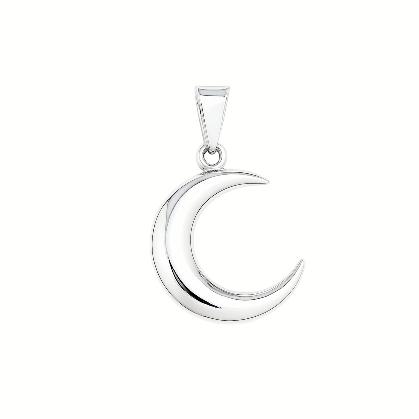 Sterling Silver Solid Polished Shiny Double Sided Crescent Moon Charm Pendant Necklace