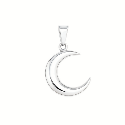 Sterling Silver Solid Polished Shiny Double Sided Crescent Moon Charm Pendant Necklace