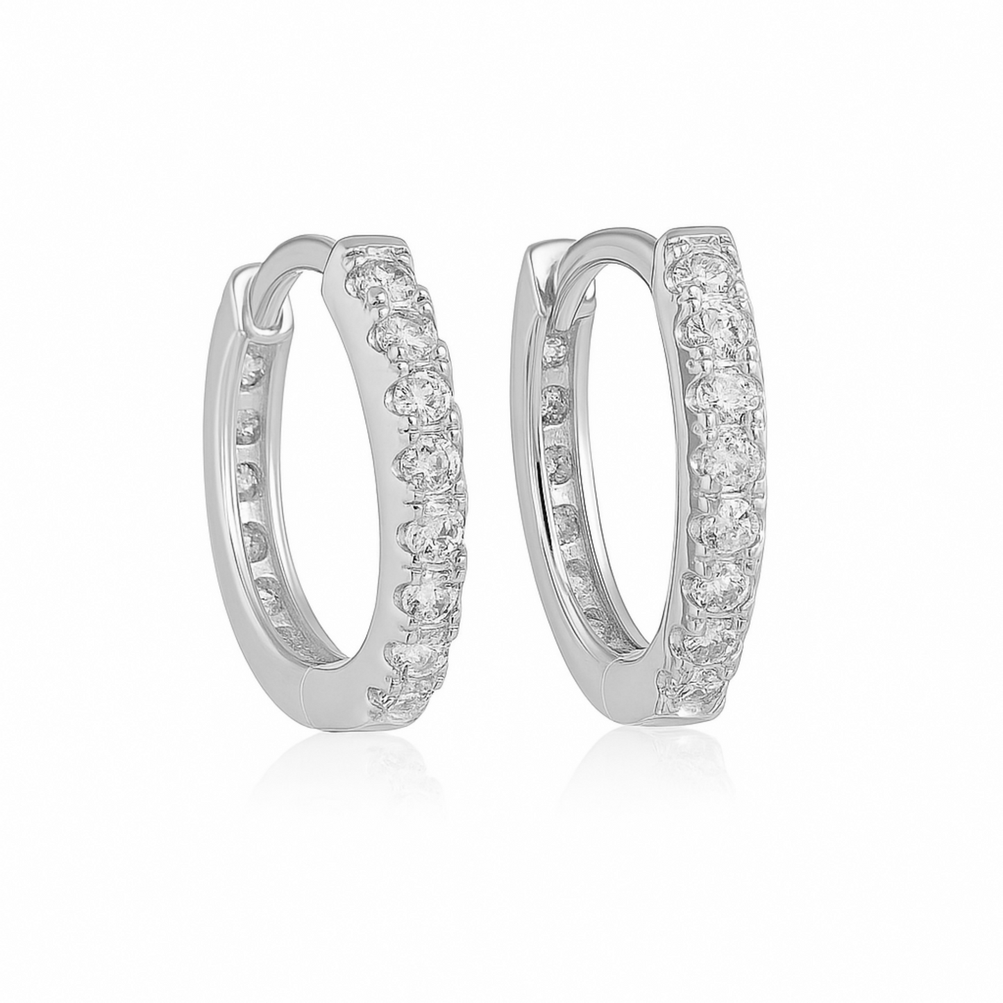 Sterling Silver 11mm Hoop Full Eternity CZ Hinged Sleeper Earrings 2 Tones