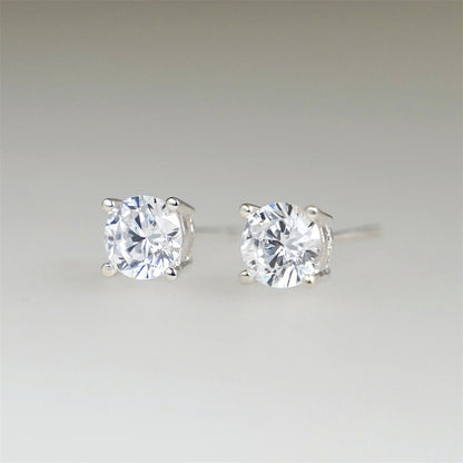 Sterling Silver 4 Claw Round 5mm CZ Stud Earrings Light Blue Aquamarine Clear White