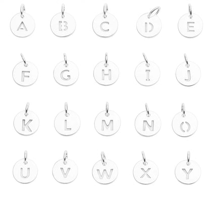 Sterling Silver A-Z Letter Alphabet Initial Disc Circle Charm Pendant