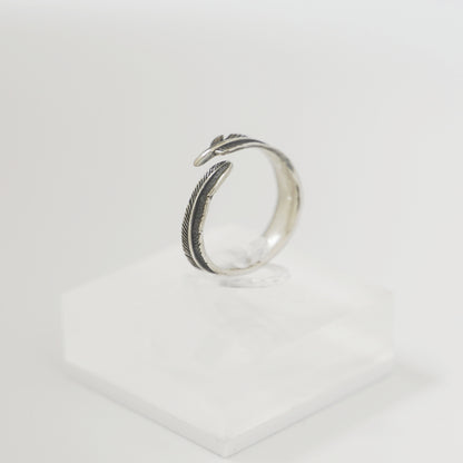 Sterling Silver Oxidised Feather Wing Angel Leaf Wrap Open Pinky Ring