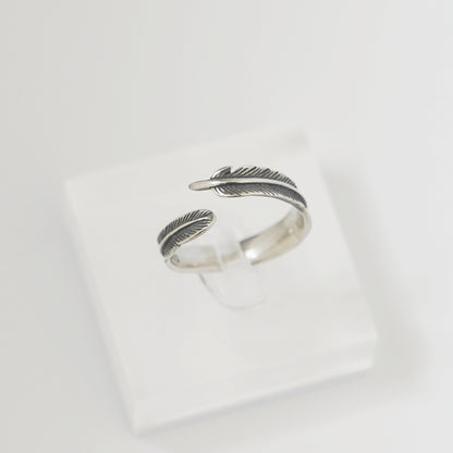 Sterling Silver Oxidised Feather Wing Angel Leaf Wrap Open Pinky Ring