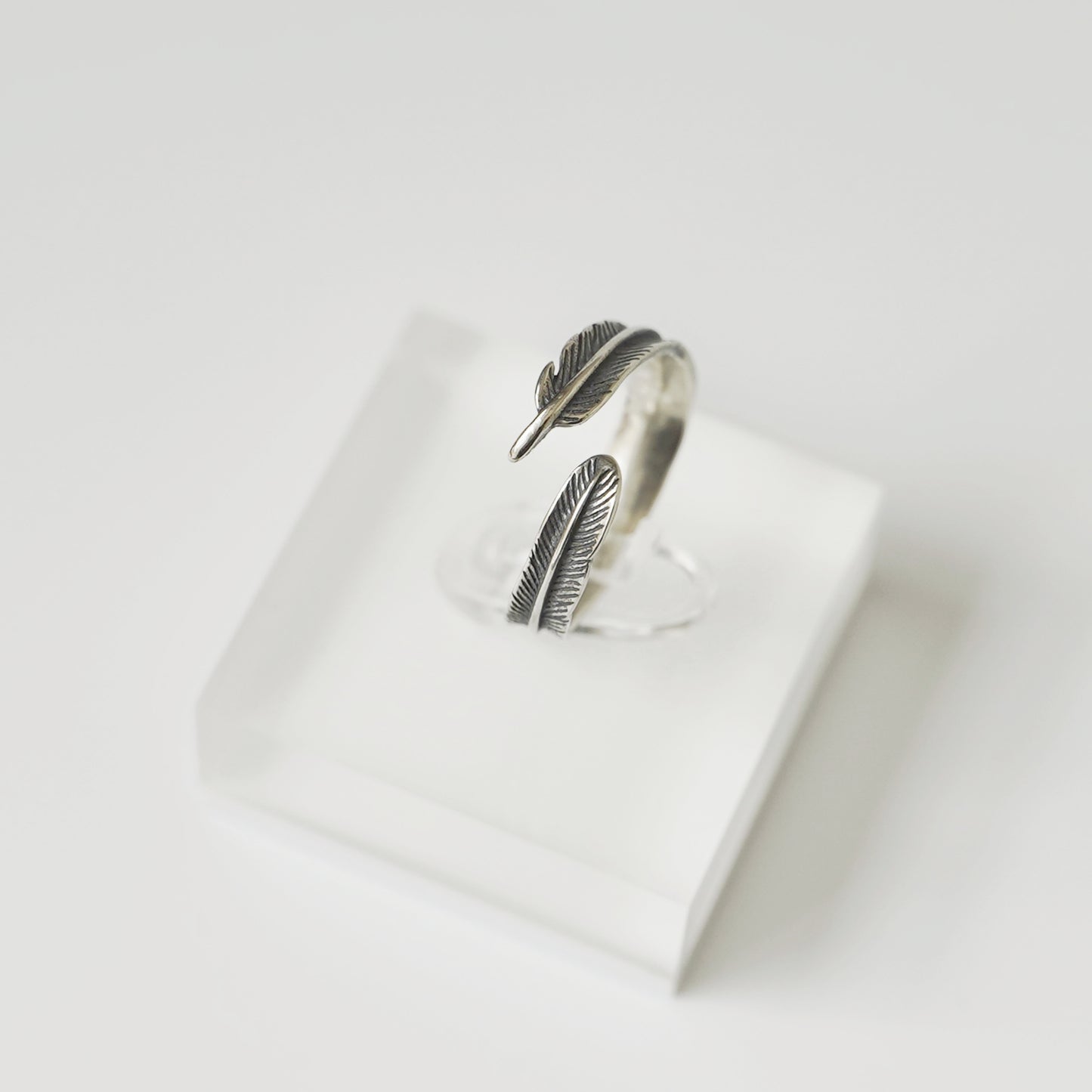 Sterling Silver Oxidised Feather Wing Angel Leaf Wrap Open Pinky Ring