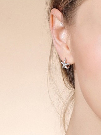 Sterling Silver 7mm Hoop Small Paved CZ SEA STAR Starfish Huggie Earrings - sugarkittenlondon